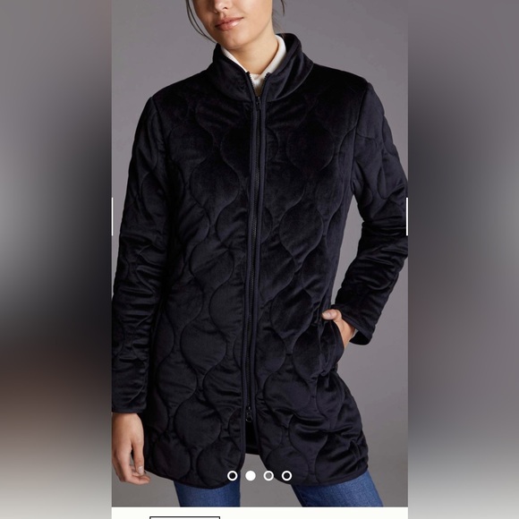 Unreal Fur / Anthropologie Moon Shadow Black Quilted Velvet Coat L - Picture 4 of 12